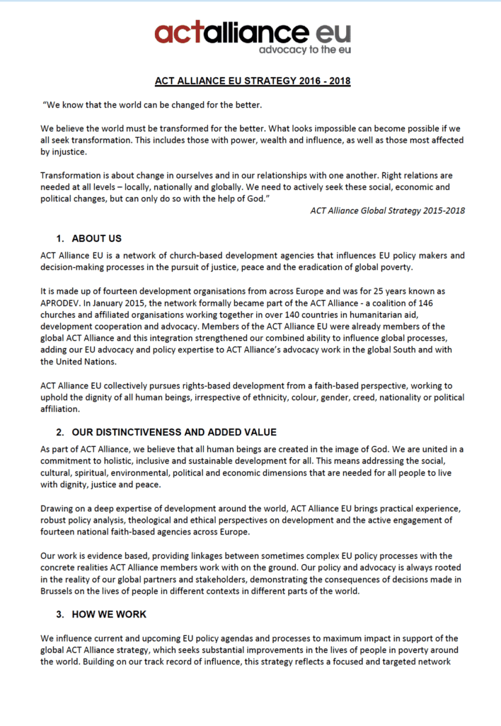Cover of a paper called the "ACT Alliance EU Strategy 2018-2022"