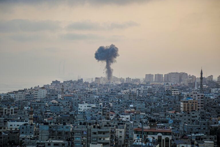 A bomb falls on Gaza